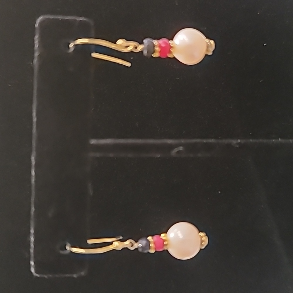 Pearl, sapphire, ruby earrings NWOT
